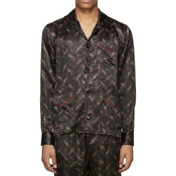 Bottega Veneta Black Pixel Pattern Pyjama Shirt Mens 50/M Graphic Silk Blend - Picture 1 of 16
